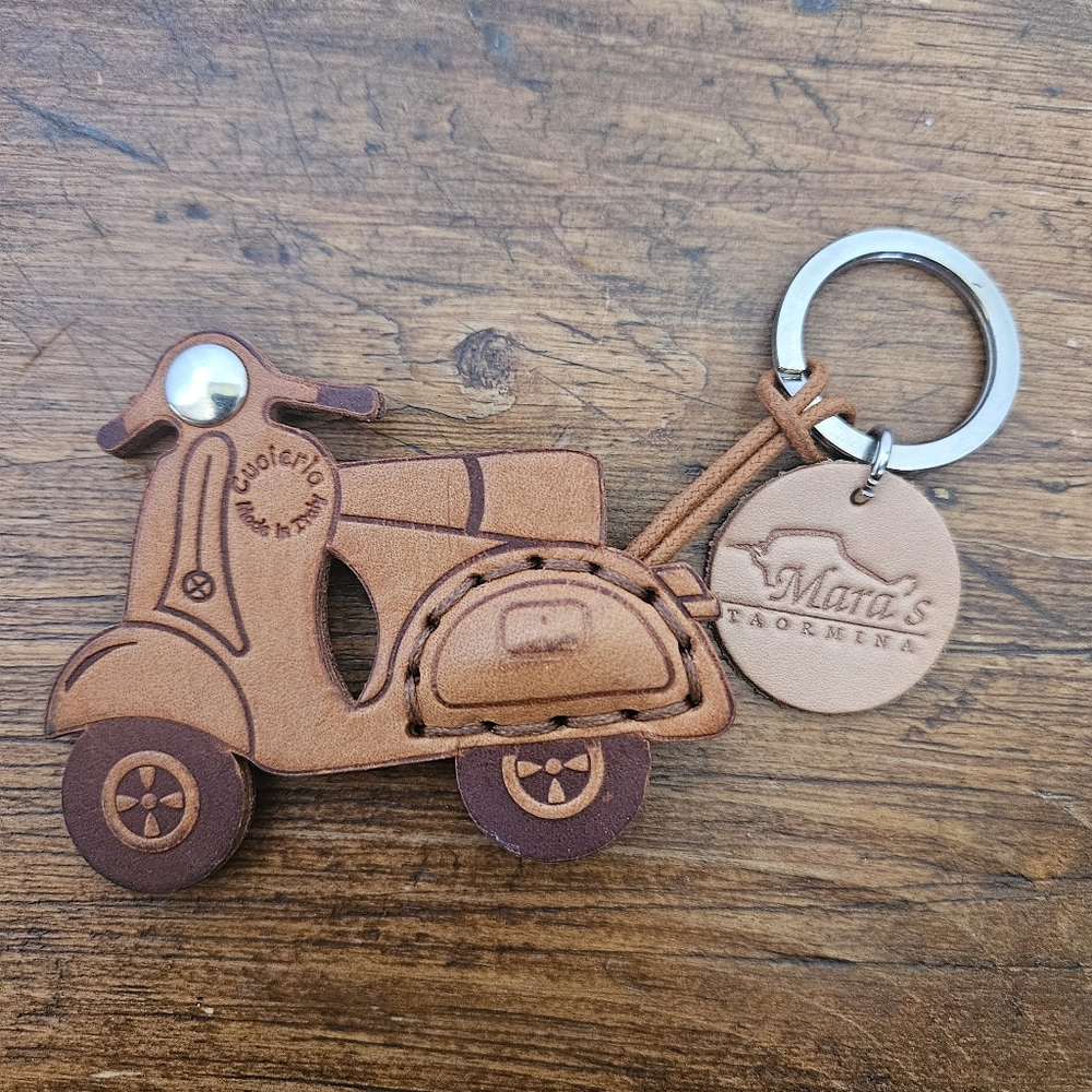 Leather Scooter Keychain Made In Italt Vesap Key Ring Mara's Taormina Sicily